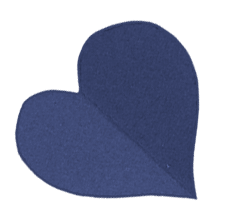 A textured dark blue heart shape set against a bright red background, symbolizing compassion in pet pain management.