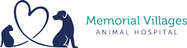 Logo of Memorial Villages Animal Hospital featuring an outline of a heart with a cat on one side and a dog on the other. The text "Memorial Villages Animal Hospital" is on the right.